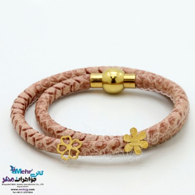 دستبند طلا و چرم - طرح گل یاسمن