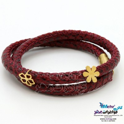 دستبند طلا و چرم - طرح گل یاسمن