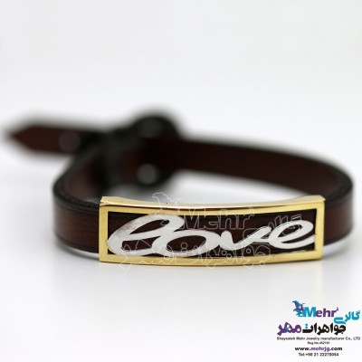 دستبند طلا و چرم - طرح عشق