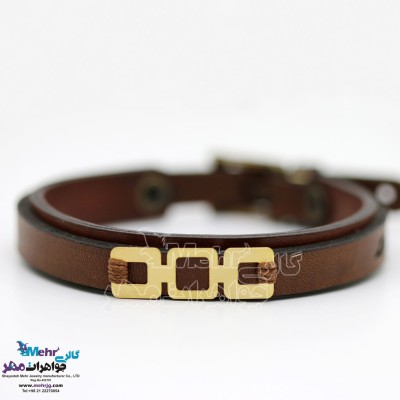 دستبند طلا و چرم - طرح هندسی