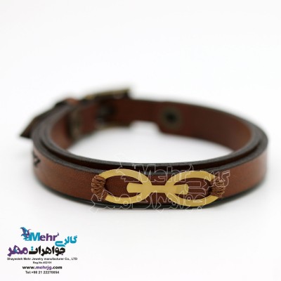 دستبند طلا و چرم - طرح هندسی