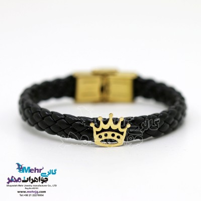 دستبند طلا و چرم - طرح تاج