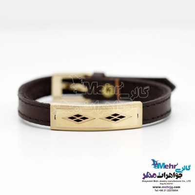 دستبند طلا و چرم - طرح هندسی