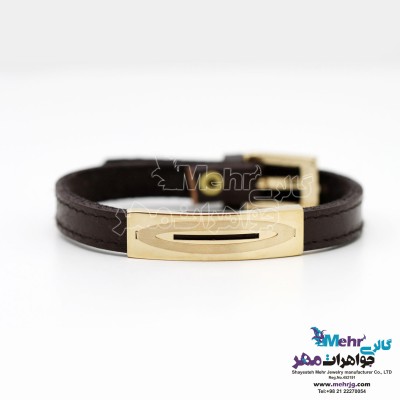 دستبند طلا و چرم - طرح هندسی