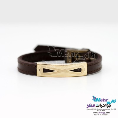 دستبند طلا و چرم - طرح بی‌نهایت