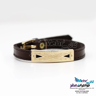 دستبند طلا و چرم - طرح هندسی