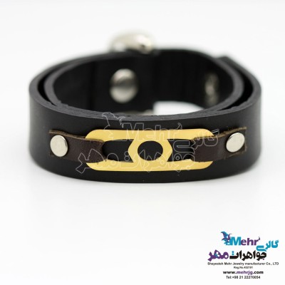 دستبند طلا و چرم - طرح هندسی