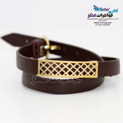 دستبند طلا و چرم - طرح هندسی