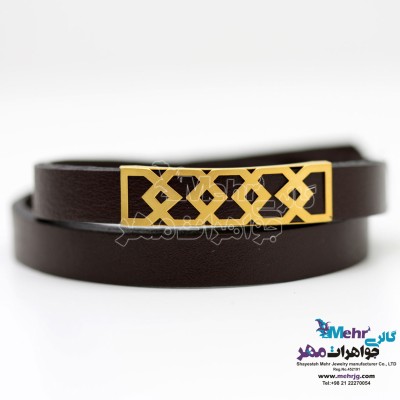دستبند طلا و چرم - طرح هندسی