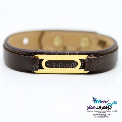 دستبند طلا و چرم - طرح هندسی