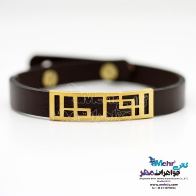 دستبند طلا و چرم - طرح هندسی
