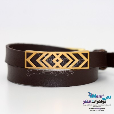 دستبند طلا و چرم - طرح پیکان