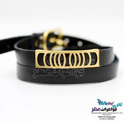 دستبند طلا و چرم - طرح هندسی