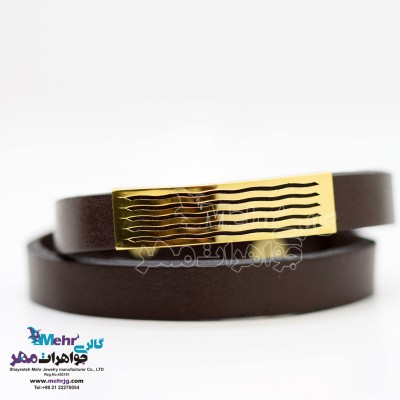 دستبند طلا و چرم - طرح موج