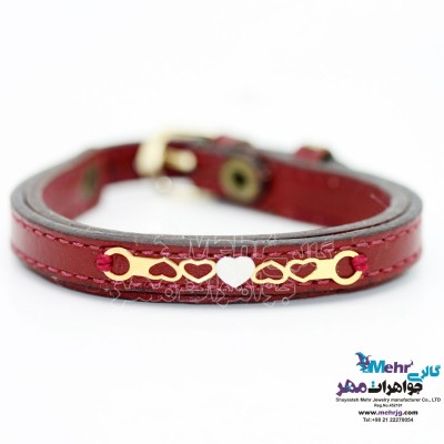 دستبند طلا و چرم - طرح قلب