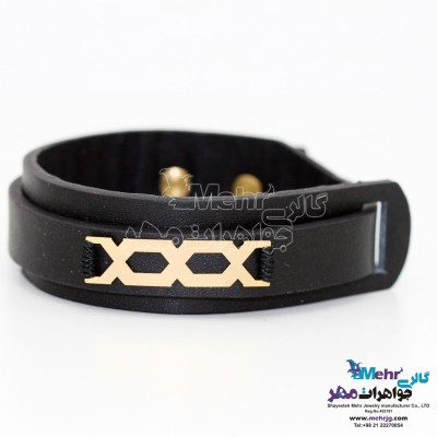 دستبند طلا و چرم - طرح هندسی