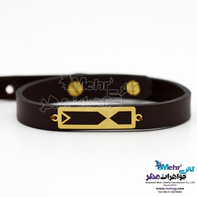 دستبند طلا و چرم - طرح پیکان