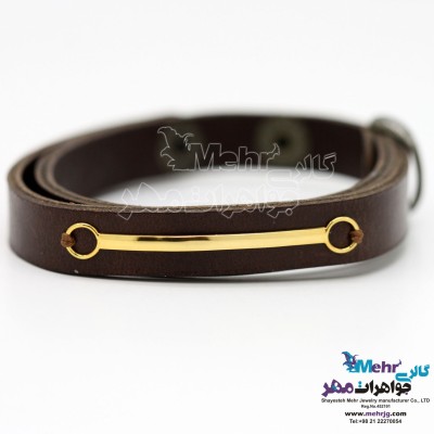 دستبند طلا و چرم - طرح خط