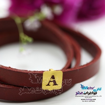 دستبند طلا و چرم - طرح حروف الفبای لاتین