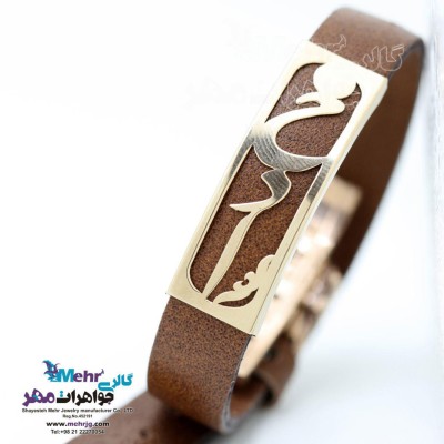 دستبند طلا و چرم - طرح خدا