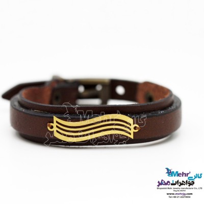 دستبند طلا و چرم - طرح موج