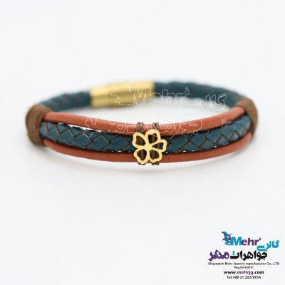 دستبند طلا و چرم - طرح گل