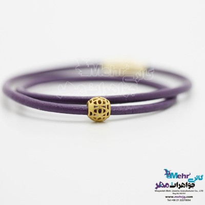 دستبند طلا و چرم - طرح گوی توری