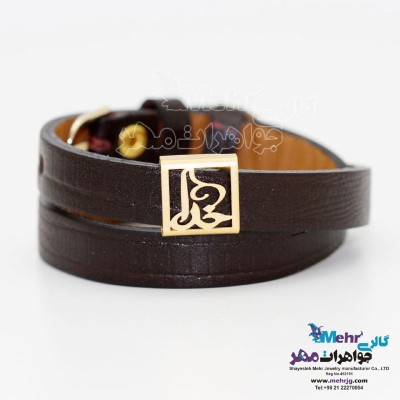 دستبند طلا و چرم - طرح خدا