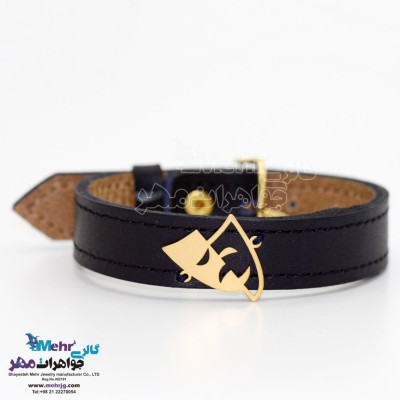 دستبند طلا و چرم - طرح اشک‌ها و لبخندها