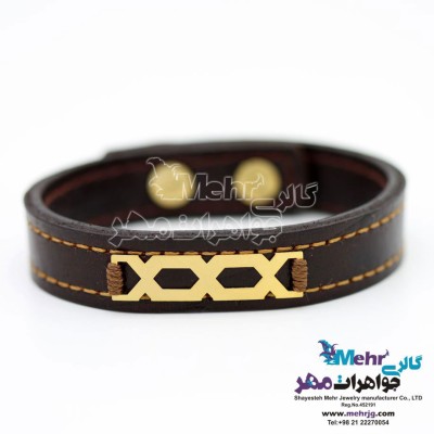 دستبند طلا و چرم - طرح هندسی