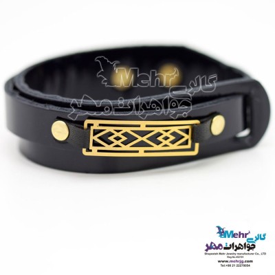 دستبند طلا و چرم - طرح هندسی