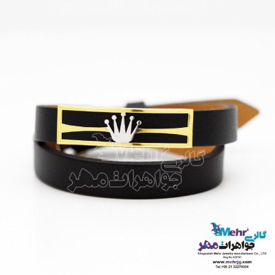 دستبند طلا و چرم - طرح تاج