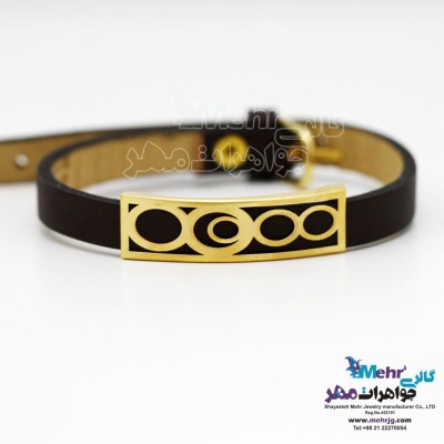دستبند طلا و چرم - طرح دایره