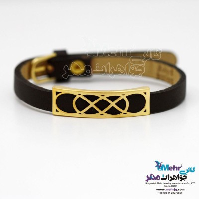 دستبند طلا و چرم - طرح بی‌نهایت