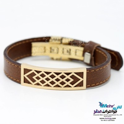 دستبند طلا و چرم - طرح هندسی