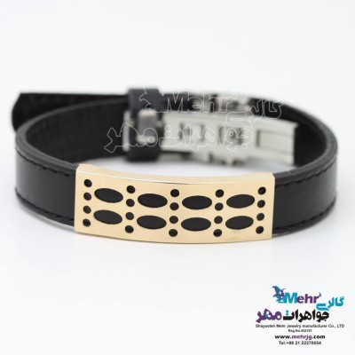 دستبند طلا و چرم - طرح هندسی