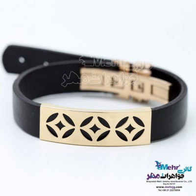 دستبند طلا و چرم - طرح ستاره