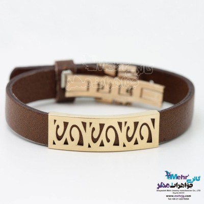 دستبند طلا و چرم - طرح بهاری