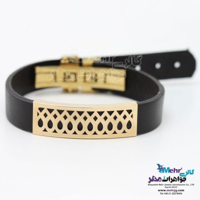 دستبند طلا و چرم - طرح قطره