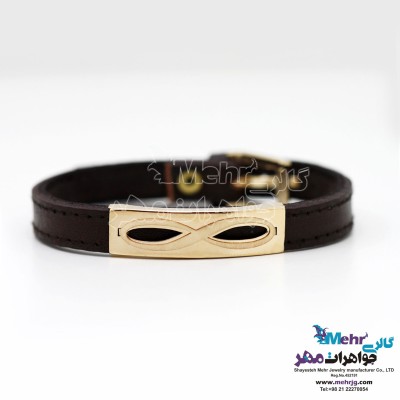 دستبند طلا و چرم - طرح بی‌نهایت