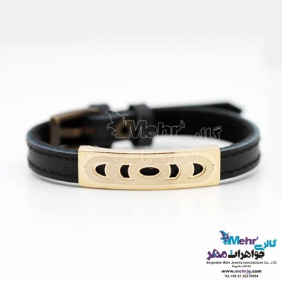 دستبند طلا و چرم - طرح هندسی