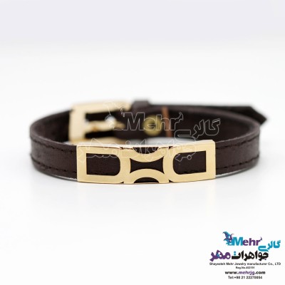 دستبند طلا و چرم - طرح هندسی