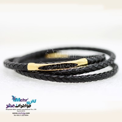 دستبند طلا و چرم - طرح لوله‌ای