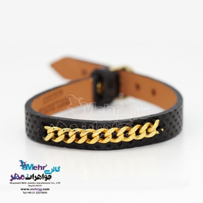 دستبند طلا و چرم - طرح کارتیه