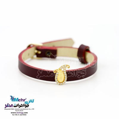 دستبند طلا و چرم - طرح بته‌جقه