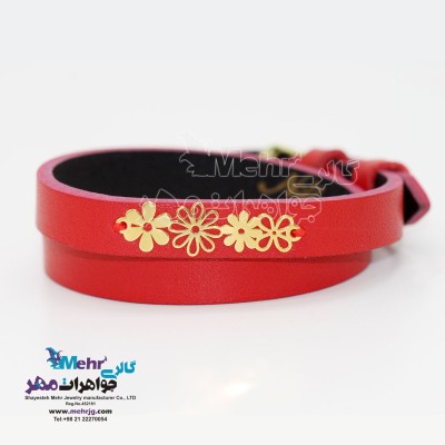 دستبند طلا و چرم - طرح گل یاسمن