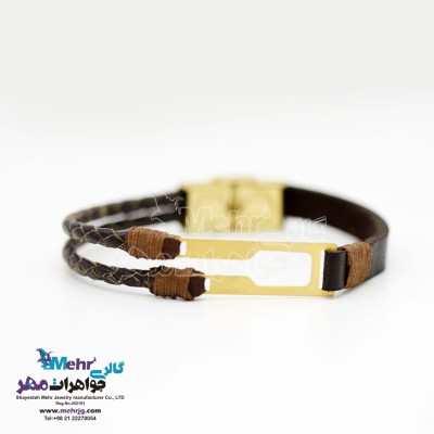 دستبند طلا و چرم - طرح هندسی