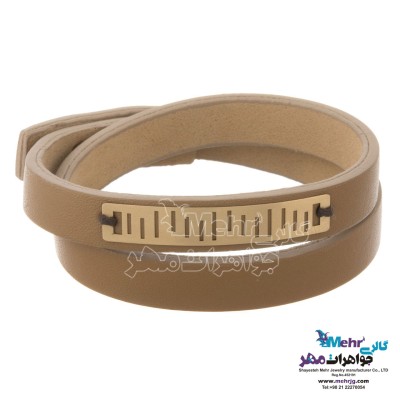 دستبند طلا و چرم - طرح خطوط موازی