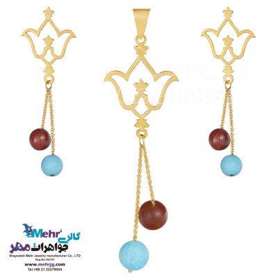 نیم ست طلا - آویز و گوشواره - طرح گل شاه عباسی