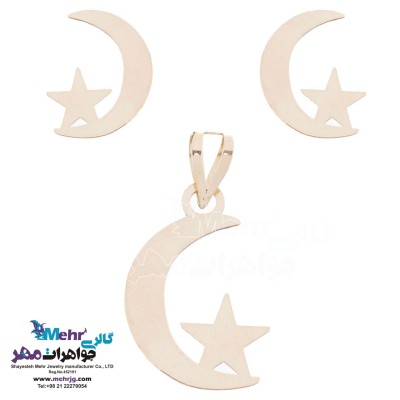 نیم ست طلا - آویز و گوشواره - طرح ماه و ستاره